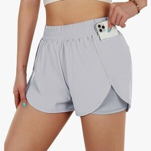 Blooming Jelly Womens 2 in I Running Shorts Workout Shorts, Small, Gray